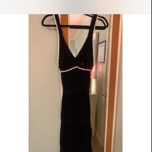 Forever 21 Black Knit Midi Dress with White Trim